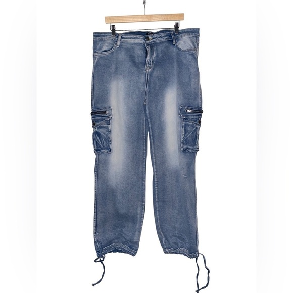 Flamingo Vintage 90's Flap Pocket Cargo Blue Jean Wide Leg Denim Women 4xl NWOT‎ - Picture 1 of 8